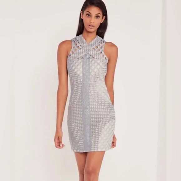 Missguided Dresses | Missguided X Carli Bybel Cut Out Cross Neck Bodycon Dress Size | Color: Blue/Cream | Size: 8 | Verenascloset's Closet